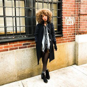 TOPSHOP AVIATOR QUILTED SLEEVE NAVY COAT